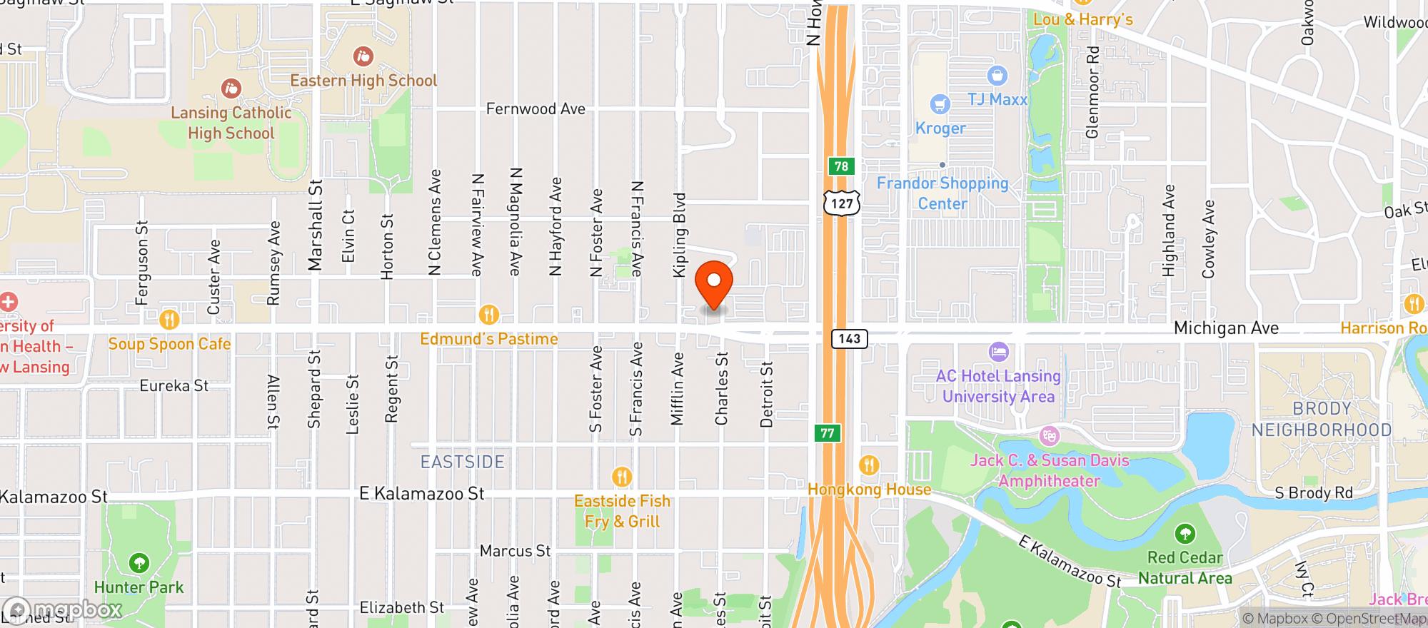 Map showing Gopuff (Lansing)