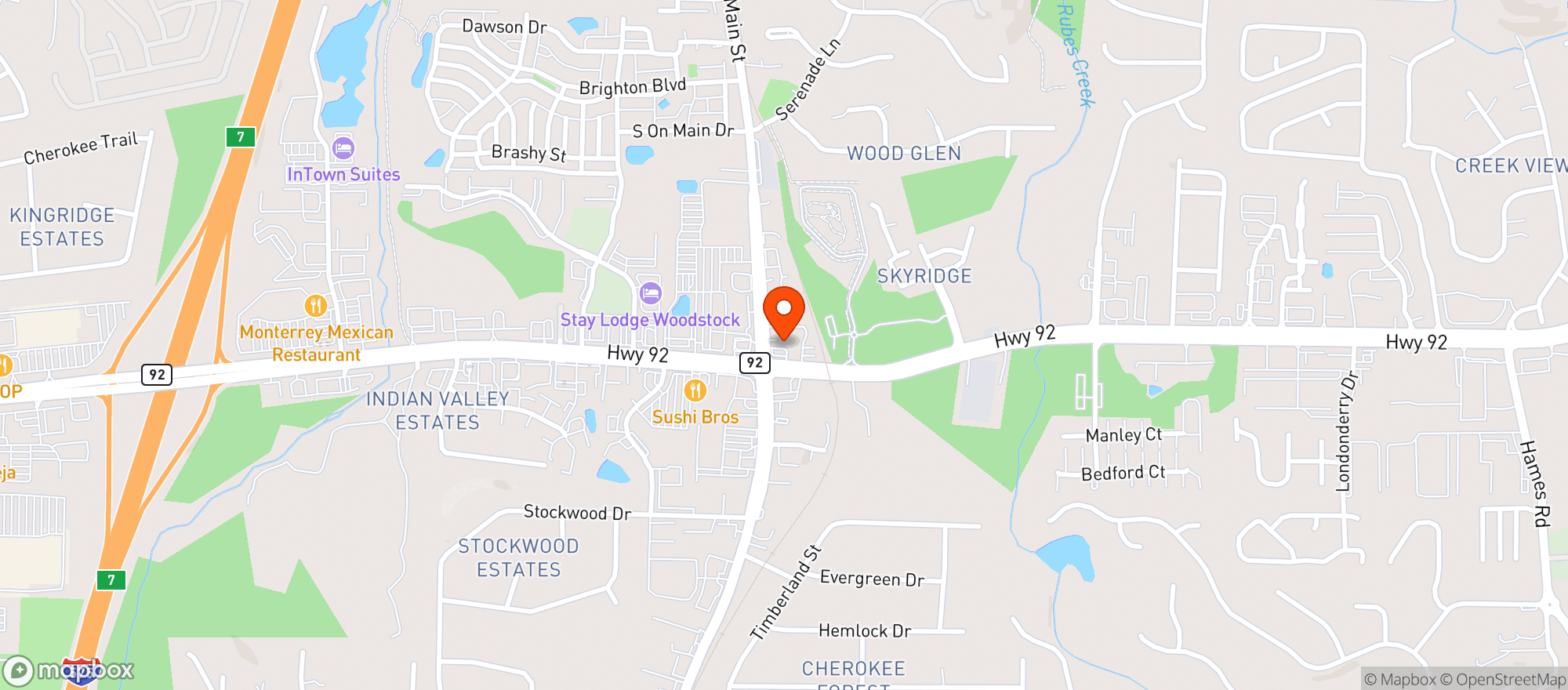 Map showing Shell Food Mart - Main St  Woodstoc