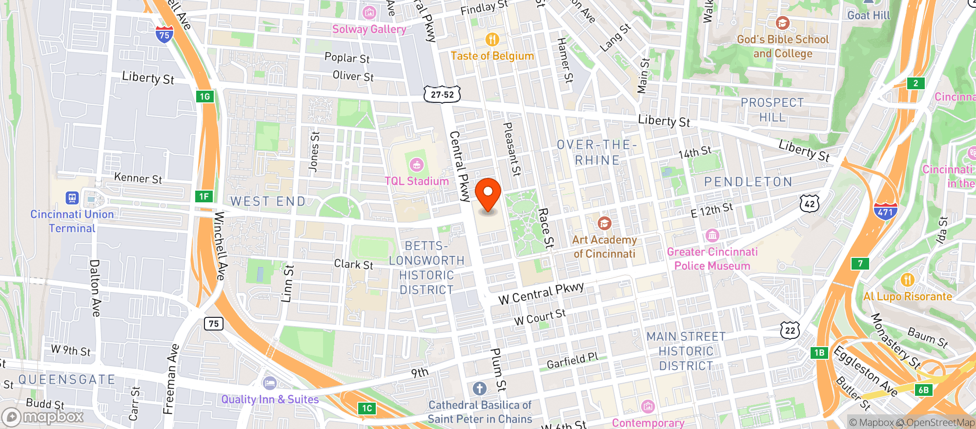 Map showing Cincinnati Music Hall