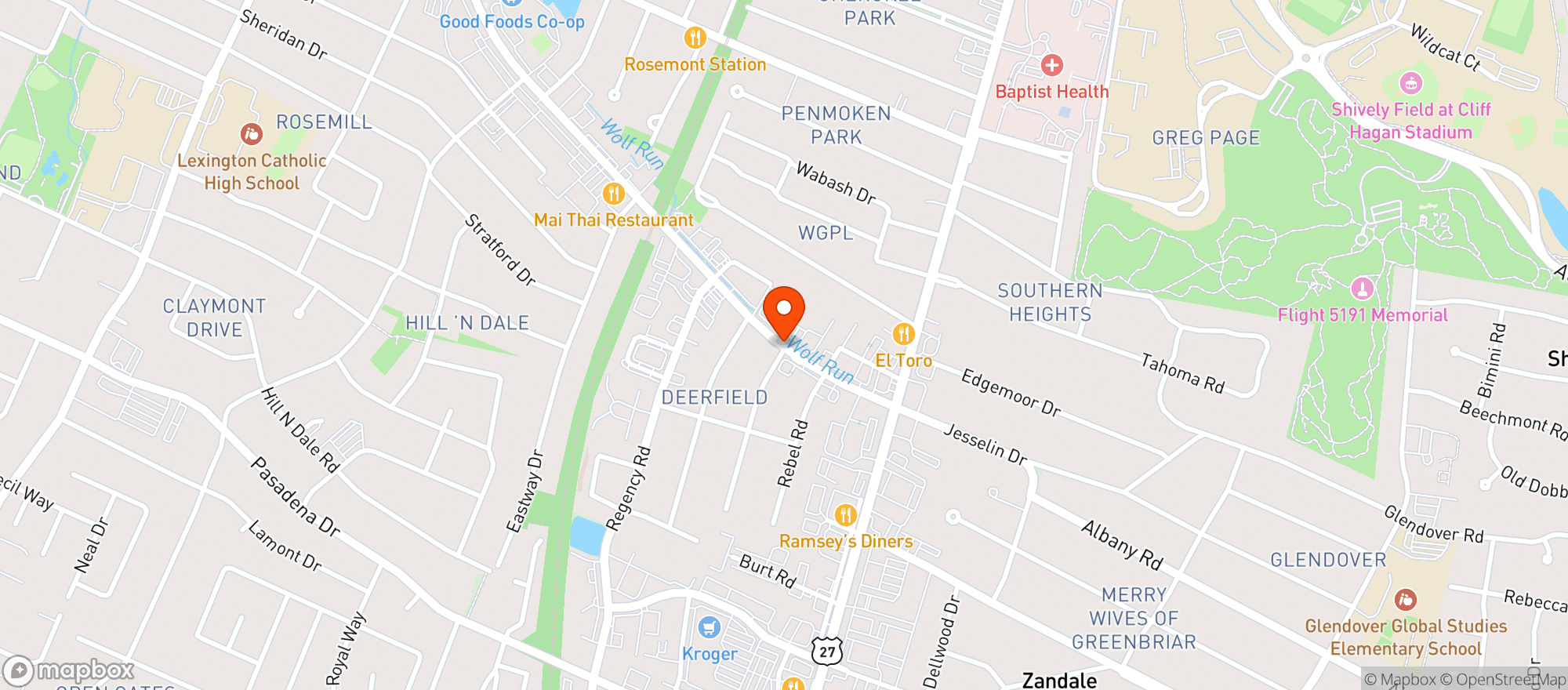 Map showing Southland Bowling Lanes