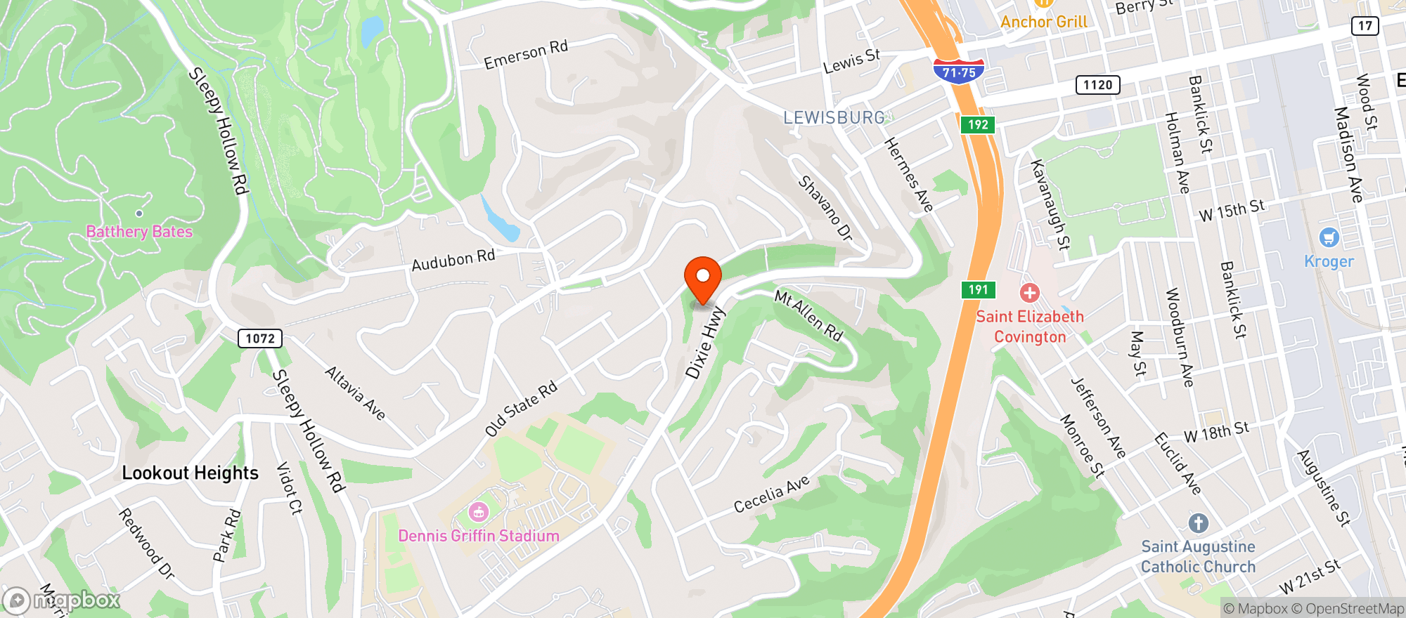 Map showing Good Spirits Park Hills