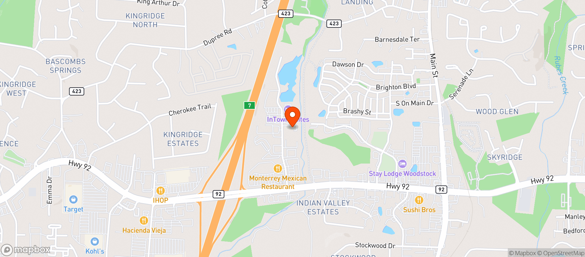 Map showing Comfort Suites Woodstock