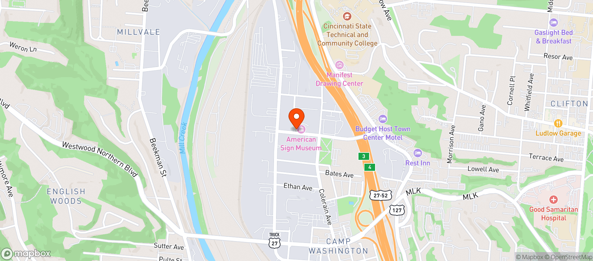 Map showing American Sign Museum