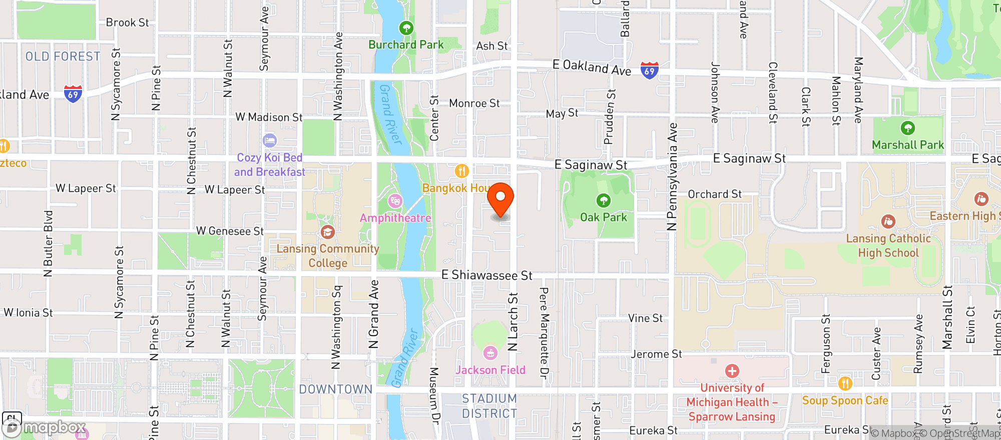 Map showing Pure Roots Lansing