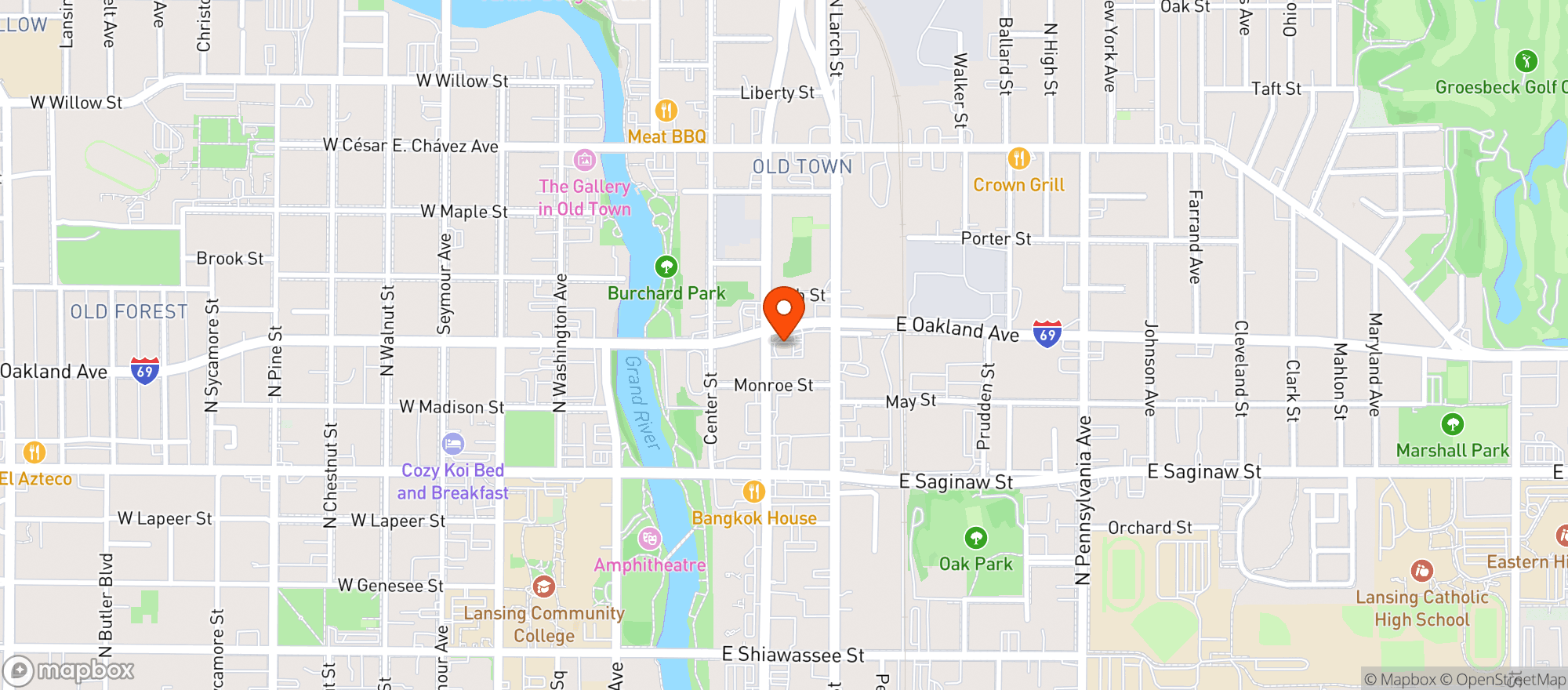 Map showing Pure Options Weed Dispensary Lansing Midtown