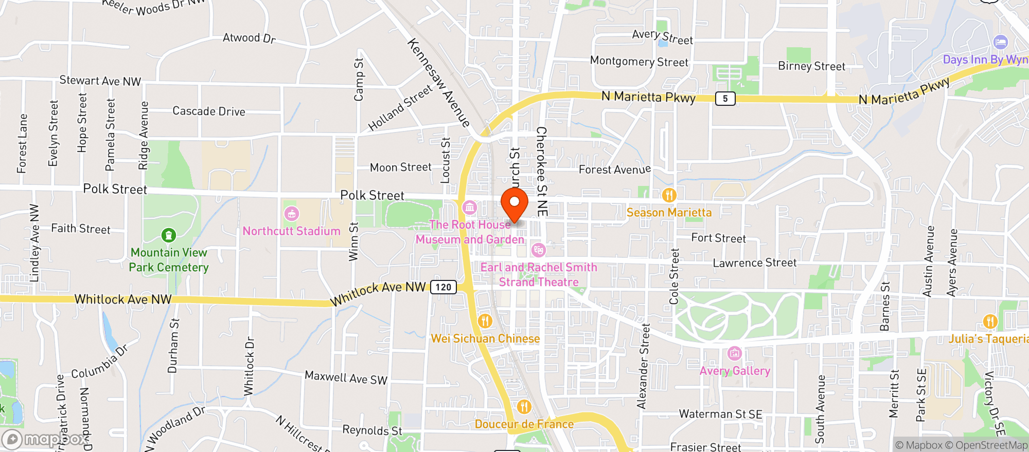 Map showing 7 Tequilas Mexican Restaurant