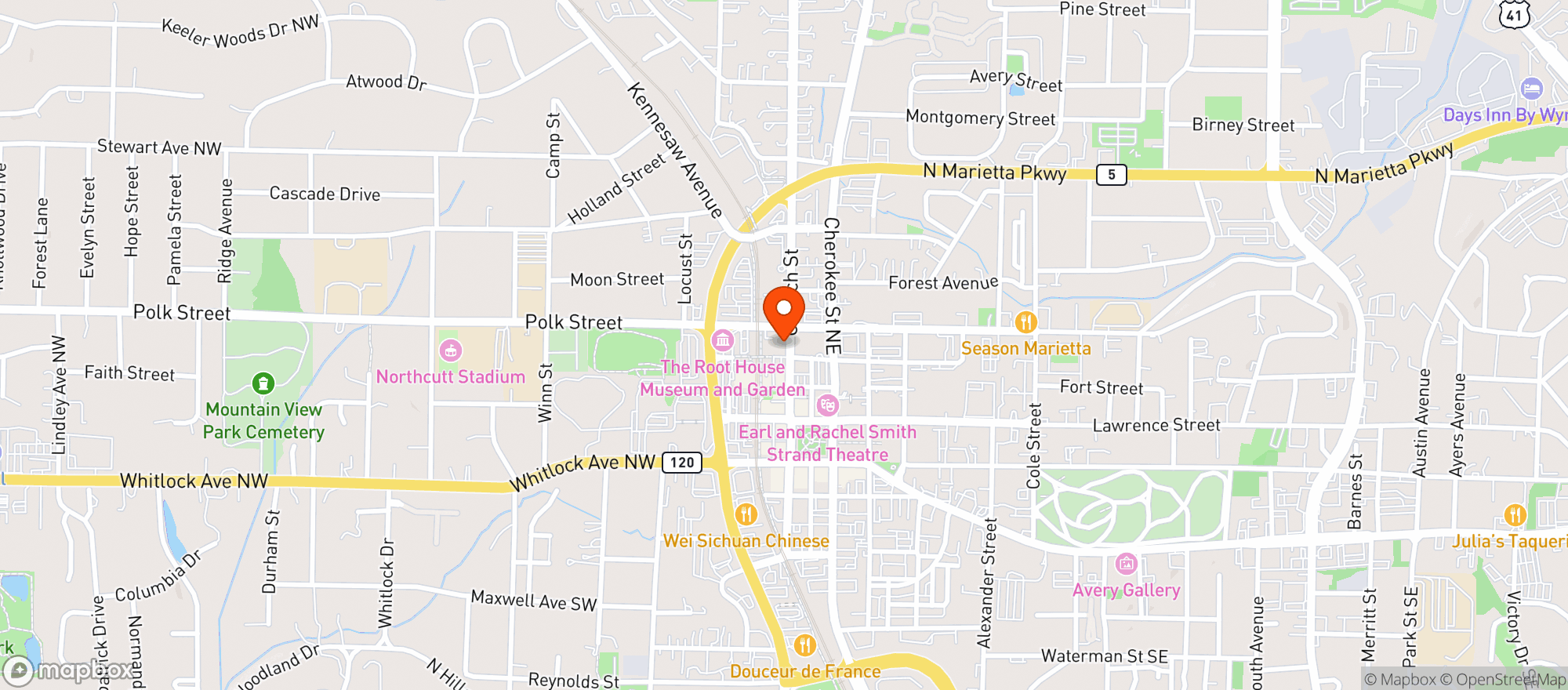 Map showing Tuesday Coffee & Shoppe