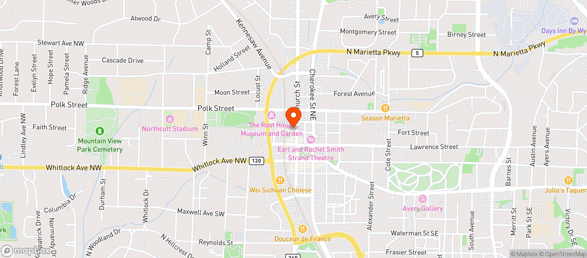 Map showing Deep Roots Tasting Room