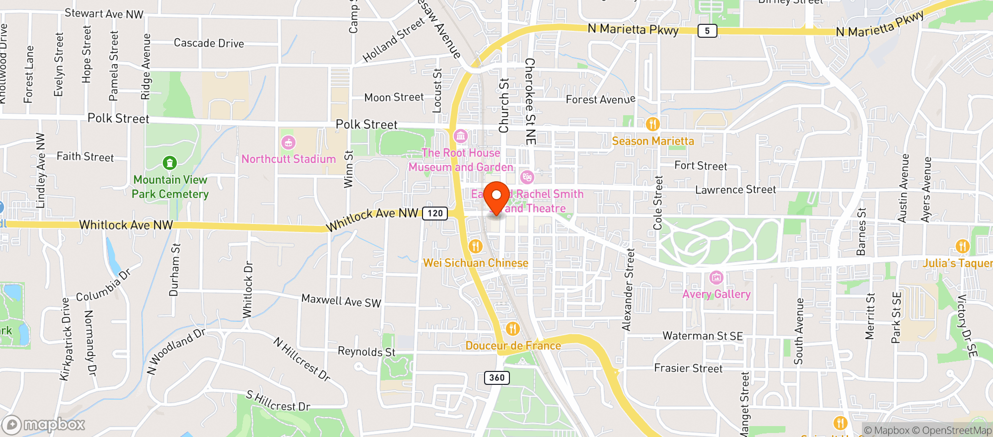 Map showing Marietta Theatre Square