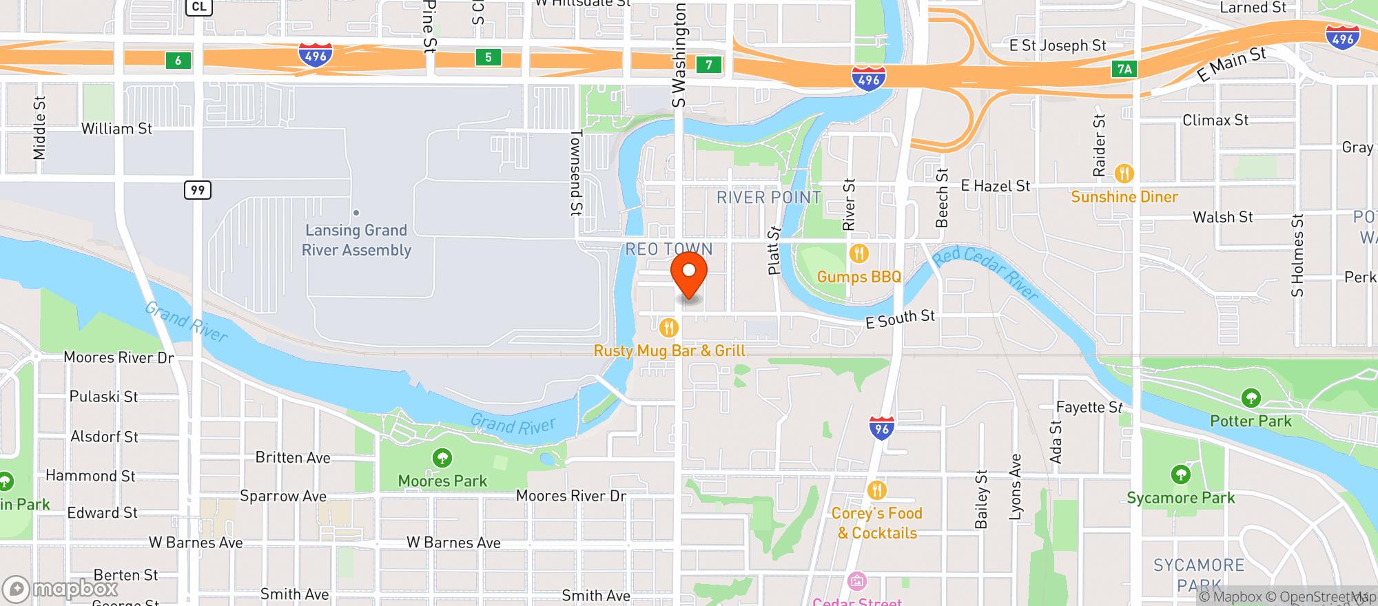 Map showing Reo Town Pub