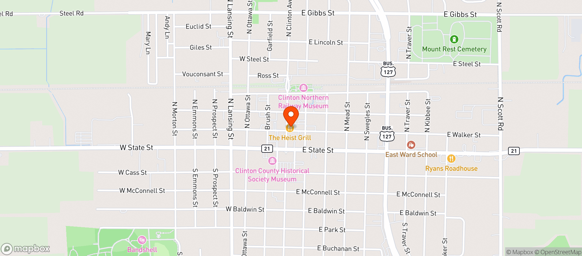 Map showing Heist Grille