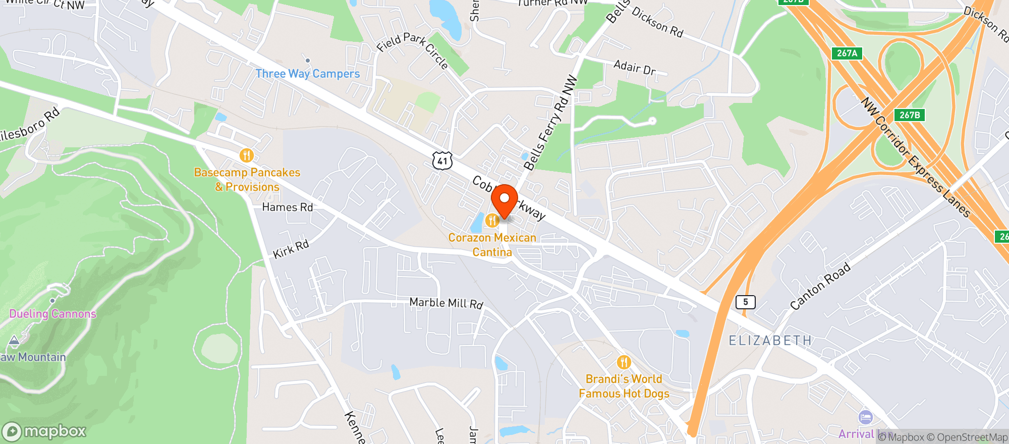 Map showing Corazon Mexicano Cantina
