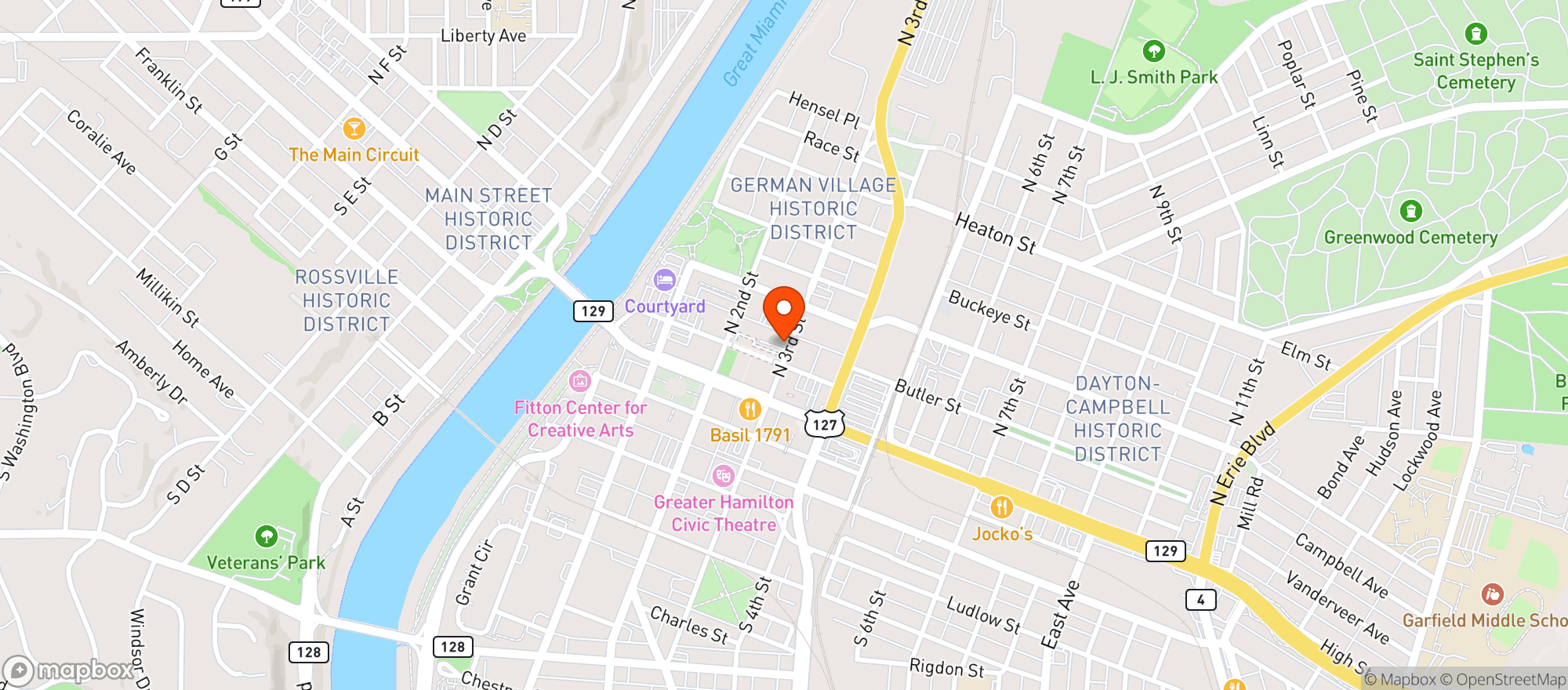 Map showing Pinball Garage