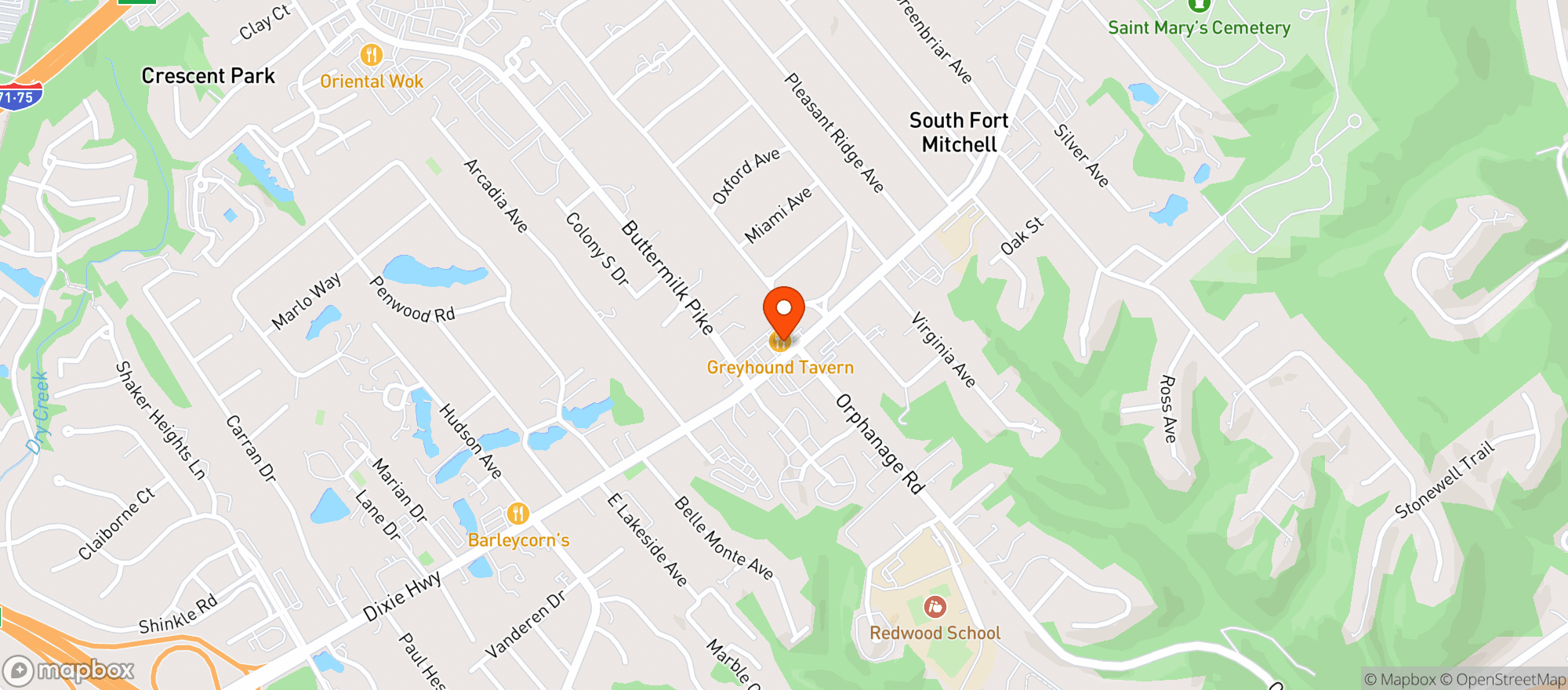 Map showing Greyhound Grill