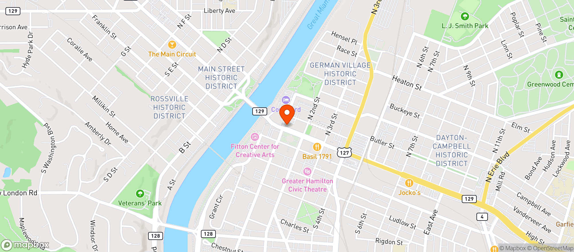 Map showing The Casual Pint Hamilton