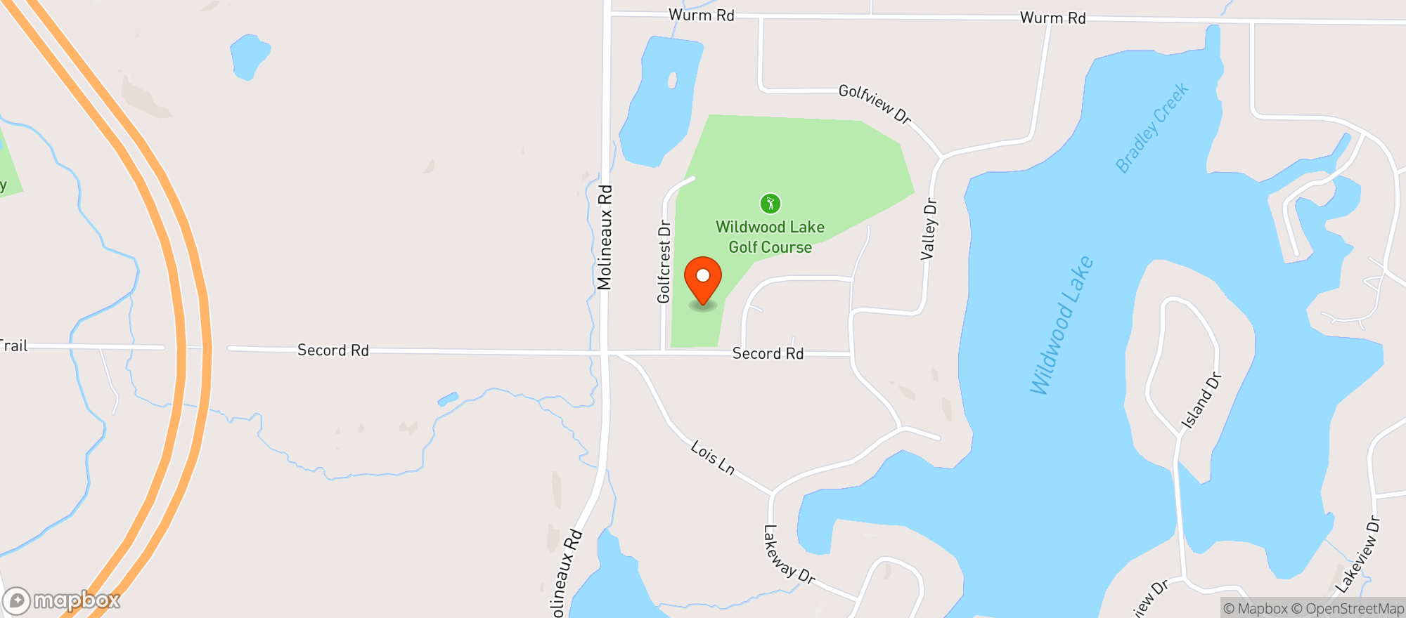 Map showing Wildwood Lakes Golf Course