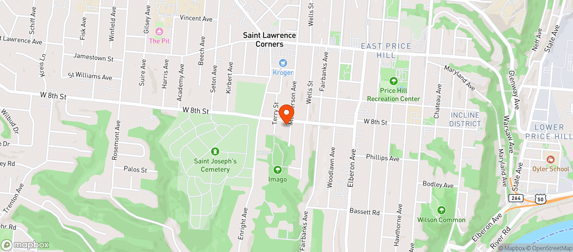 Map showing West 8th Co