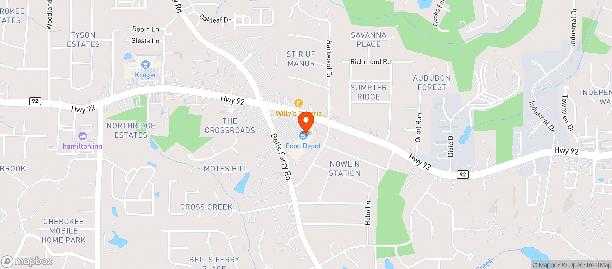 Map showing Food Depot #39 - Bells Ferry Rd