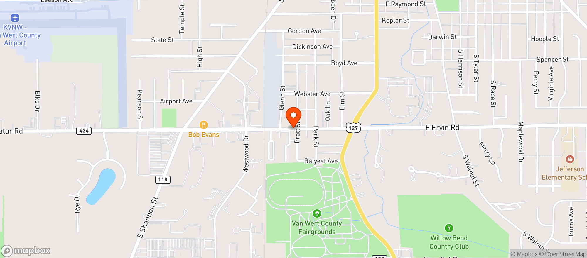 Map showing Brookside Drive Thru