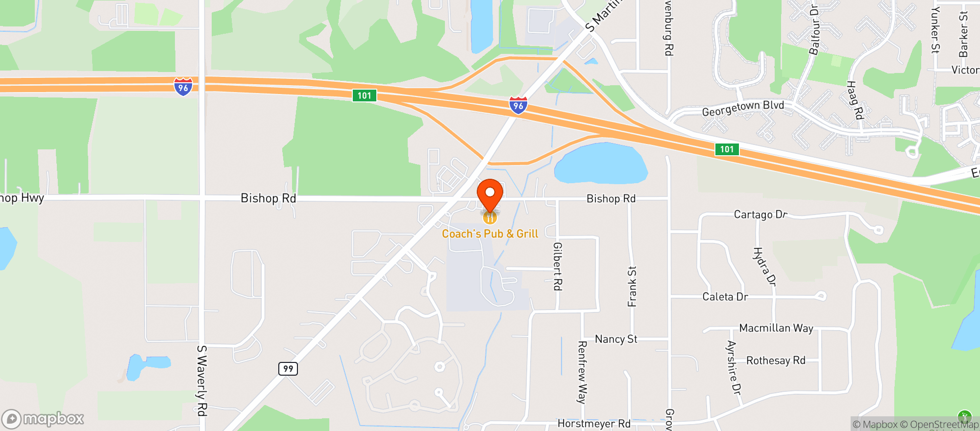 Map showing Coachs All Amer Pub & Grill