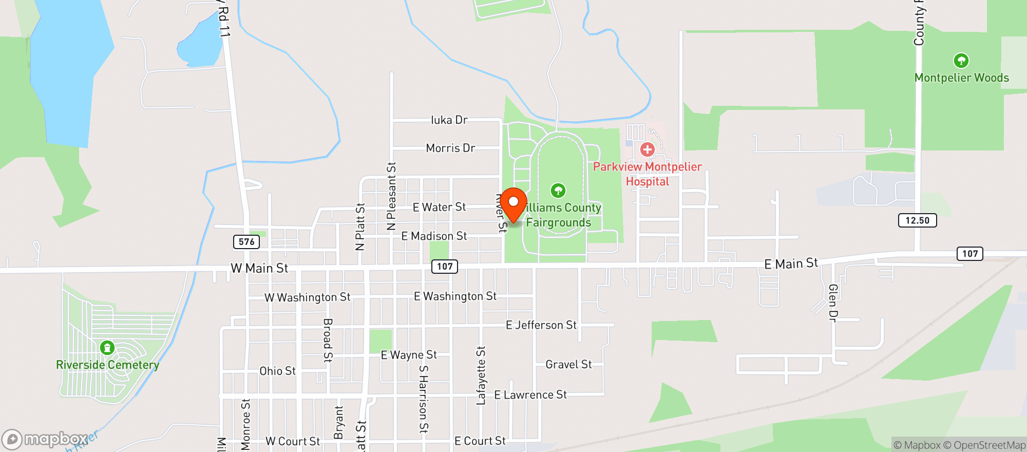 Map showing Williams County Fairgrounds