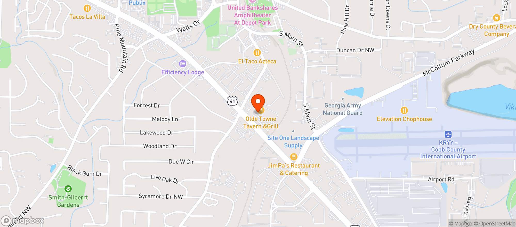 Map showing Olde Towne Sports Grill