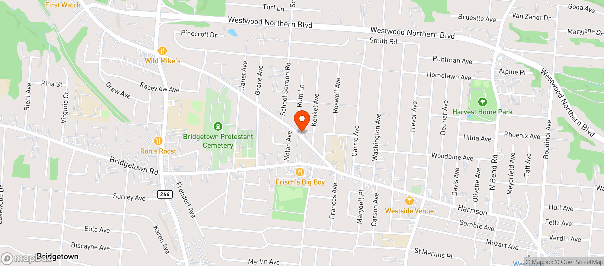 Map showing HARRISON AVE CLARK