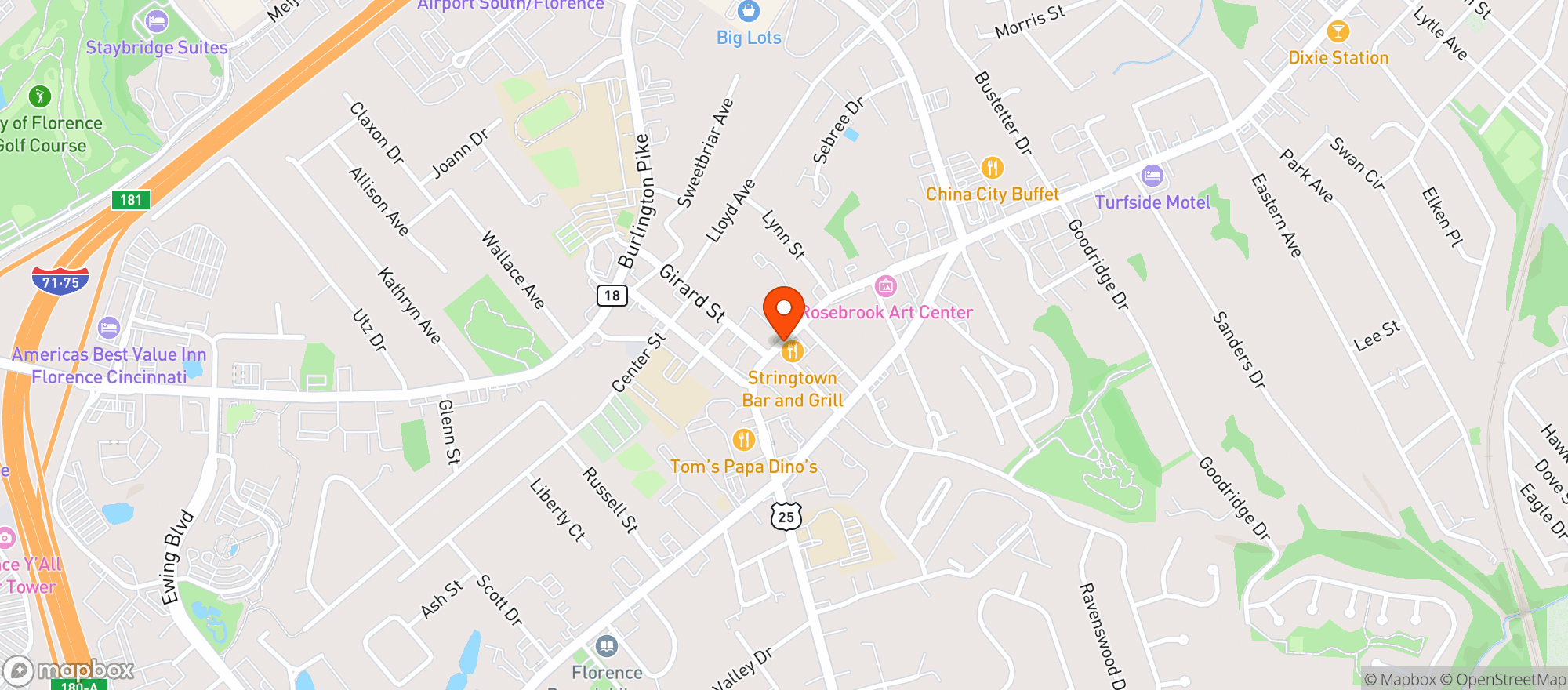 Map showing Stringtown Restaurant
