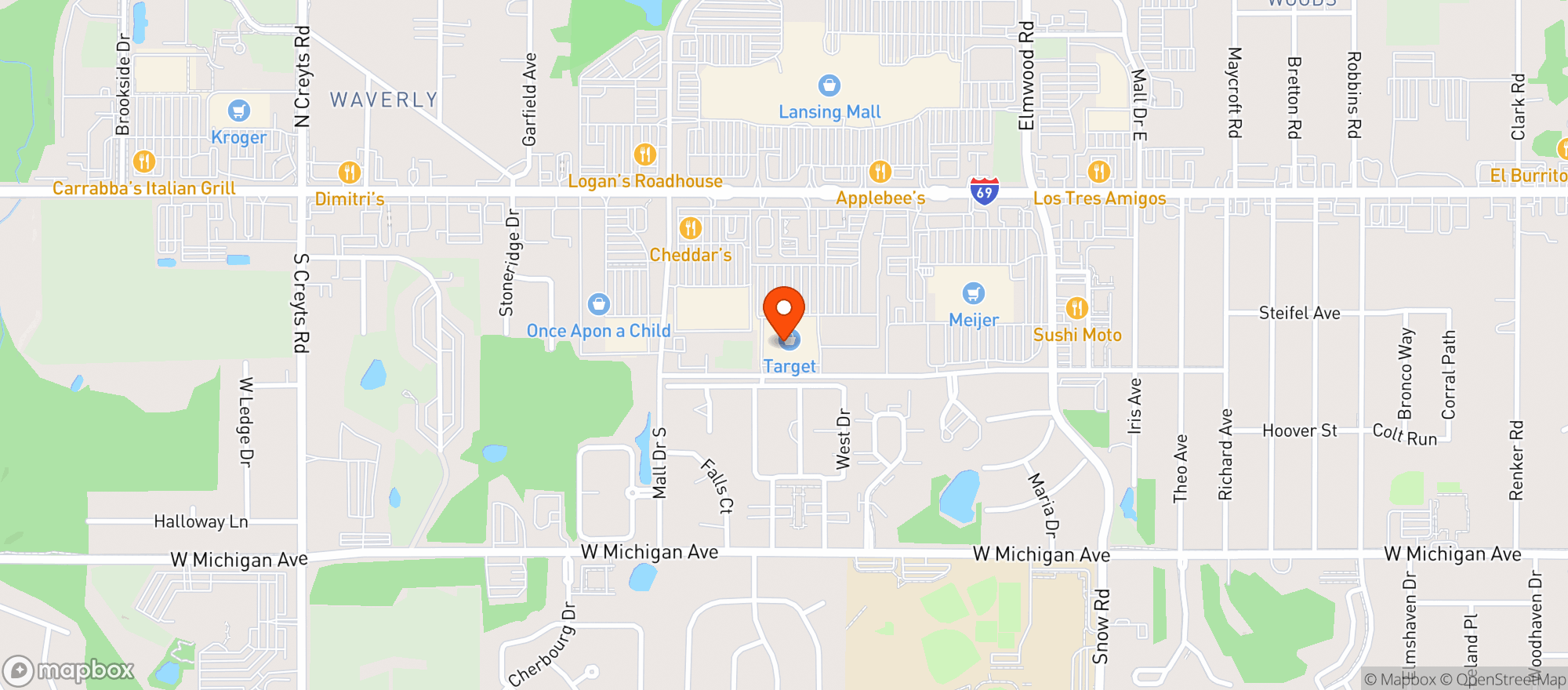 Map showing Target - West Lansing