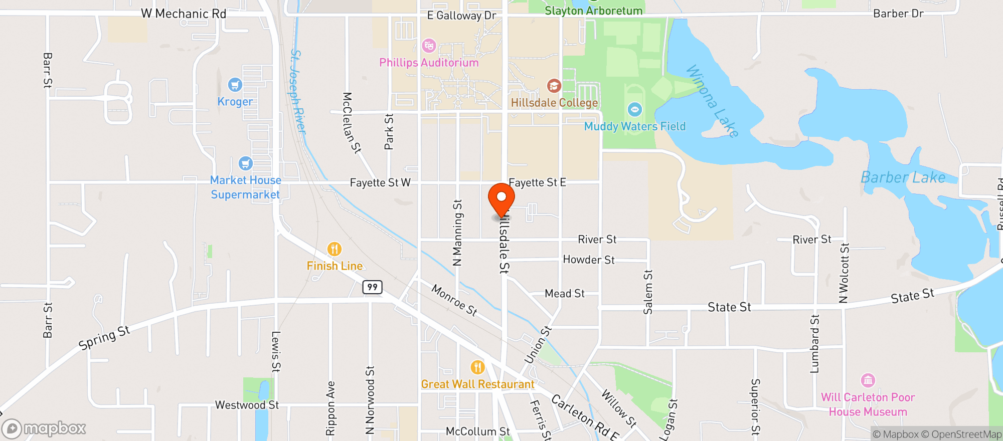 Map showing Delta Sigma Phi Hillsdale Coll