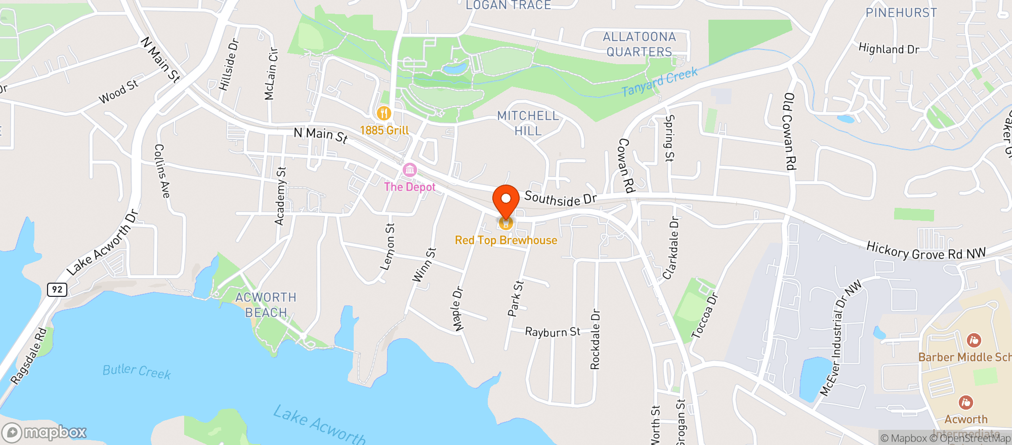 Map showing Red Top Brewhouse