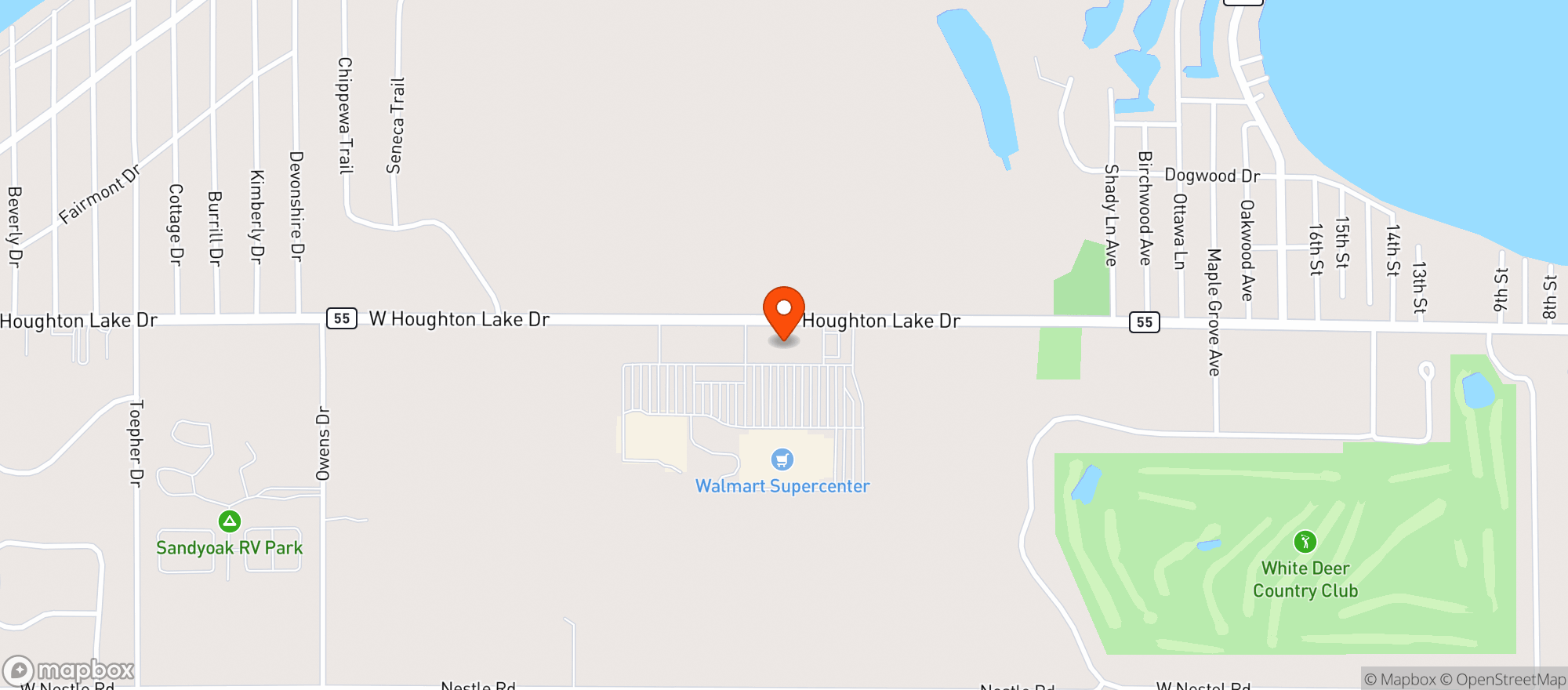 Map showing Houghton Lake Provisioning Center