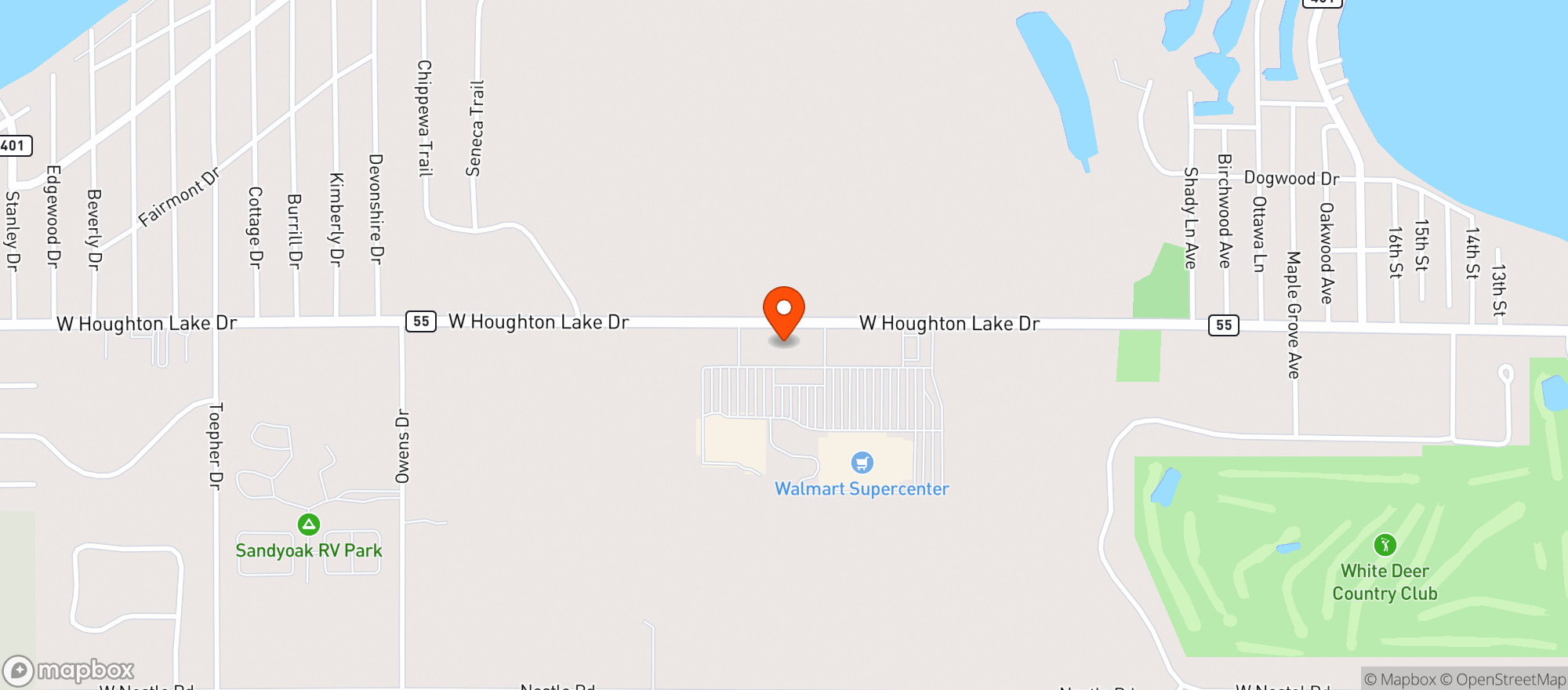 Map showing Pleasantrees Cannabis Dispensary Houghton Lake