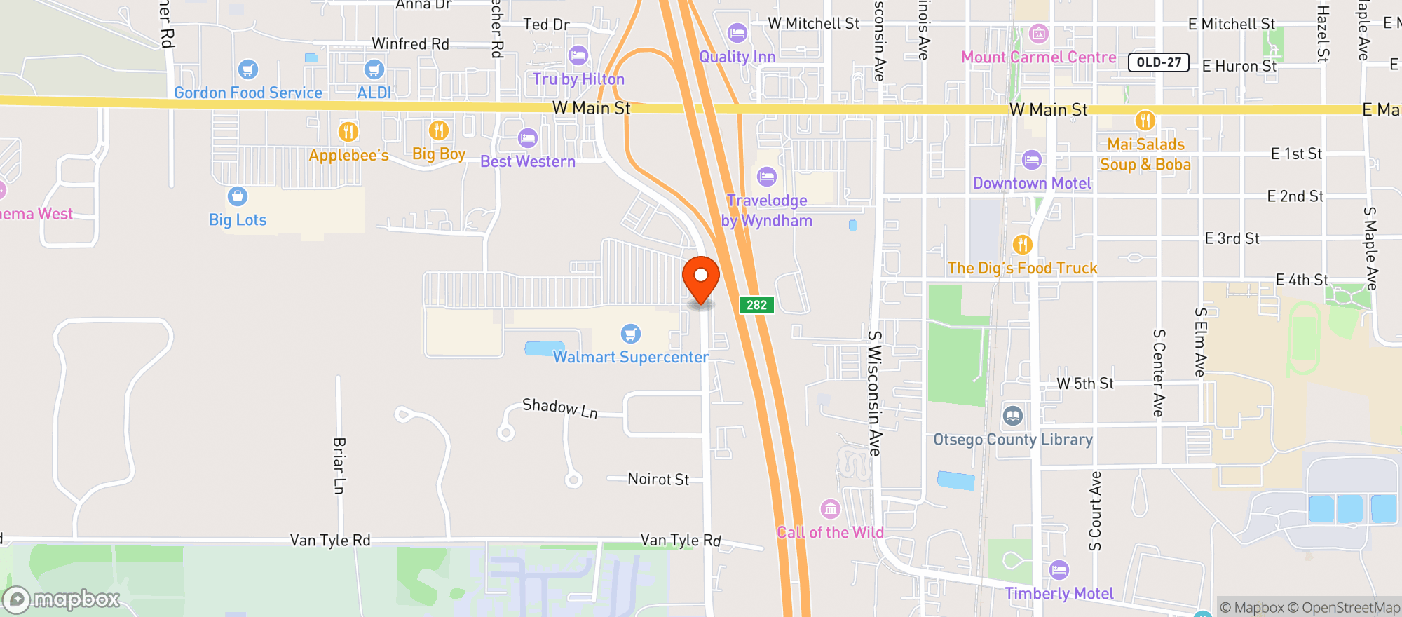 Map showing Walmart Supercenter #1542