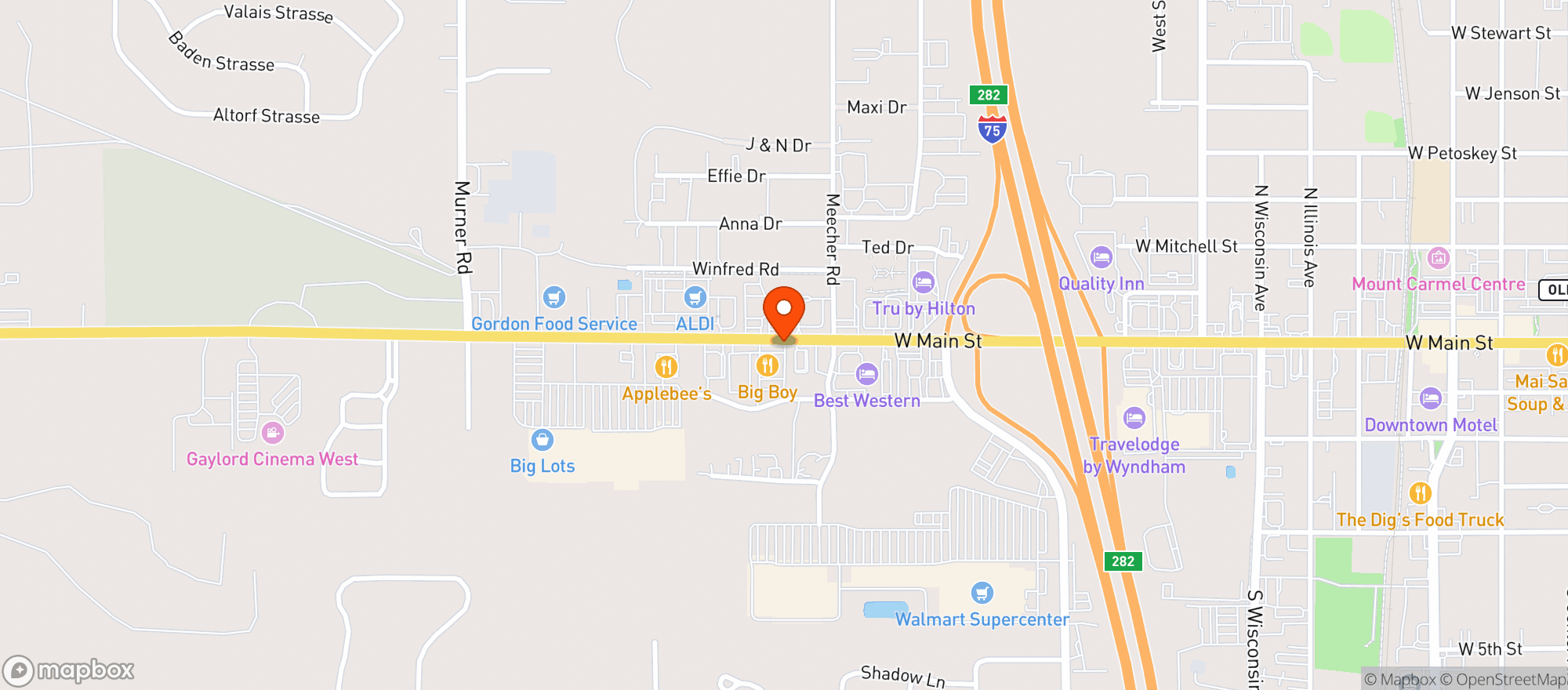 Map showing Applebees Neighborhood Grill & Bar