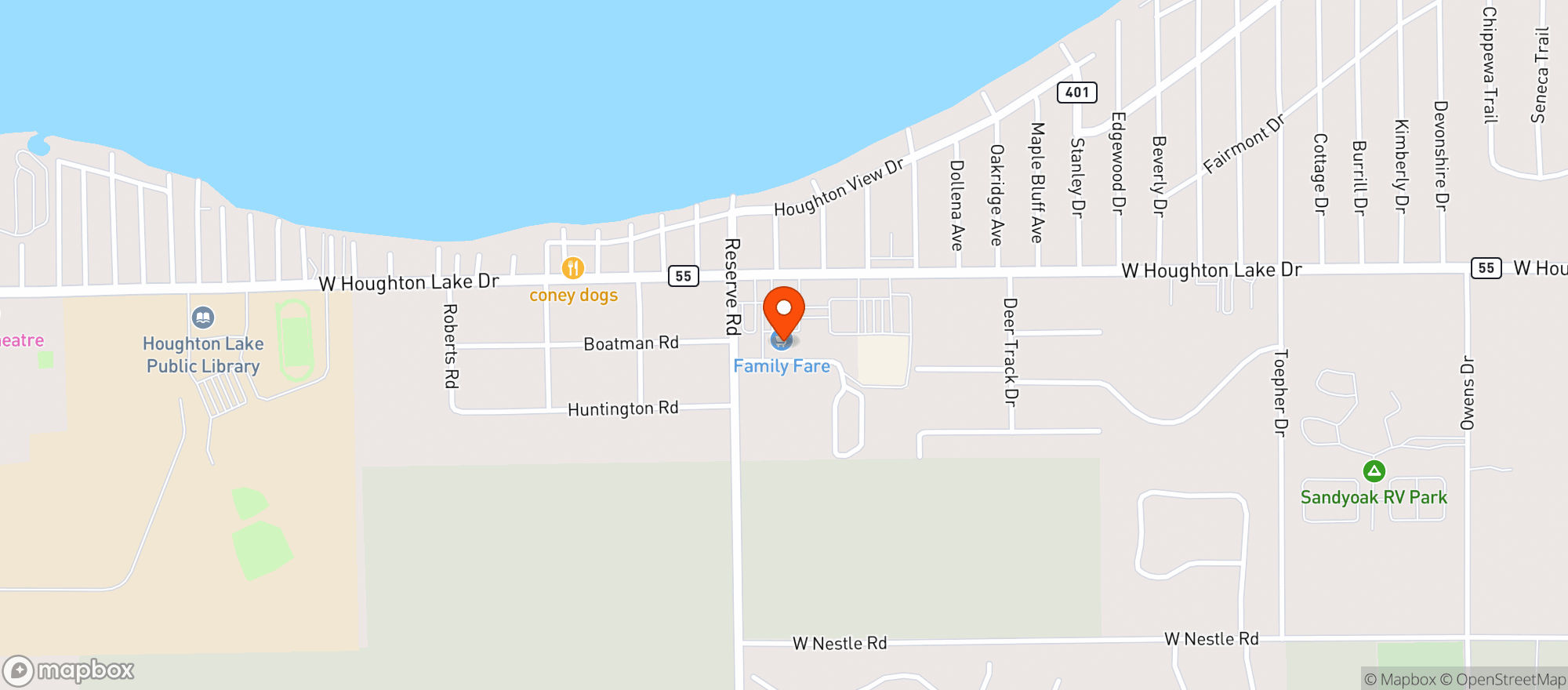 Map showing FAMILY FARE #1501