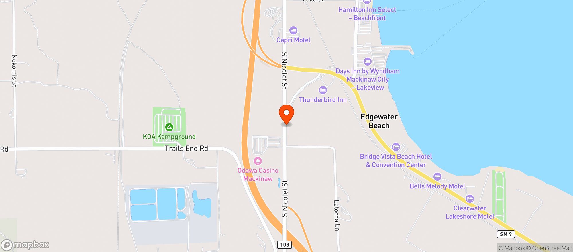 Map showing Lume - Mackinaw City
