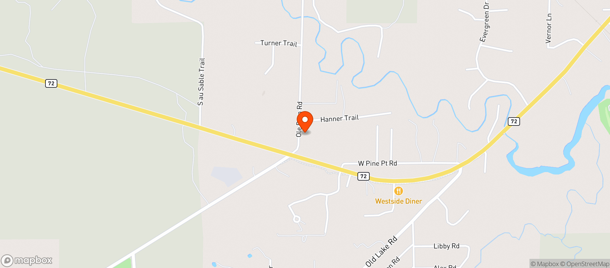Map showing Ole Dam Party Store