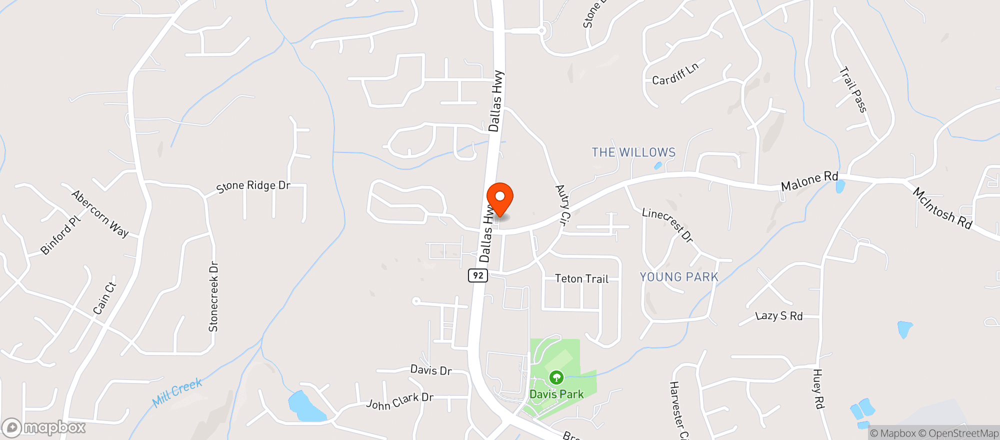 Map showing Dallas Hwy Texaco