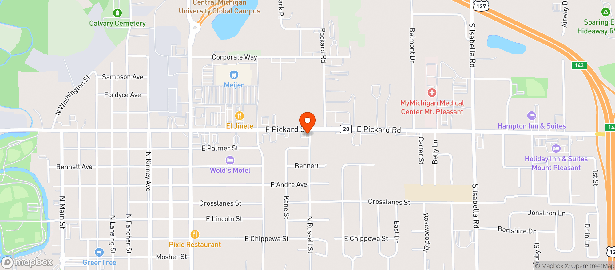 Map showing URB Cannabis Dispensary Mt Pleasant