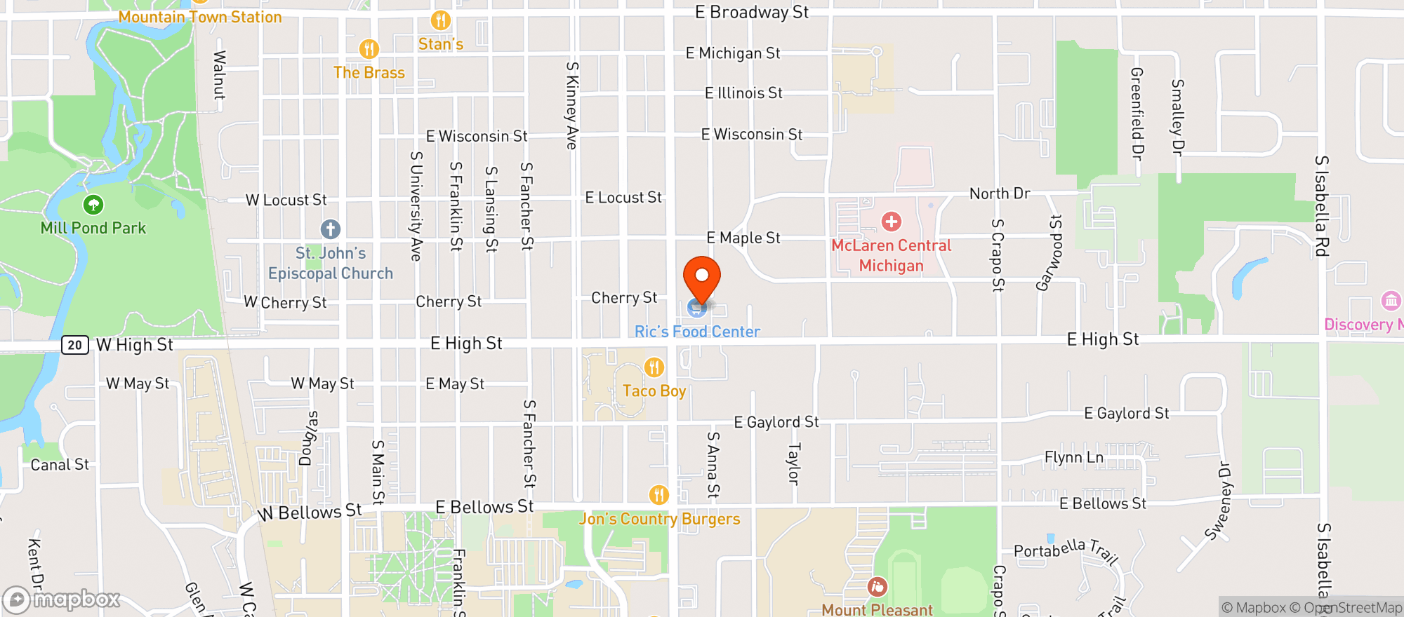 Map showing RICS FOOD CENTER #657