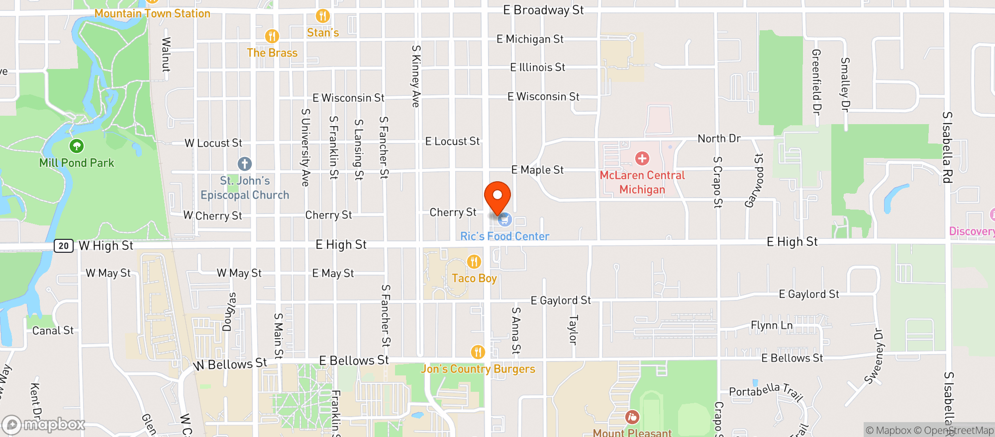 Map showing RIC'S FOOD CENTER
