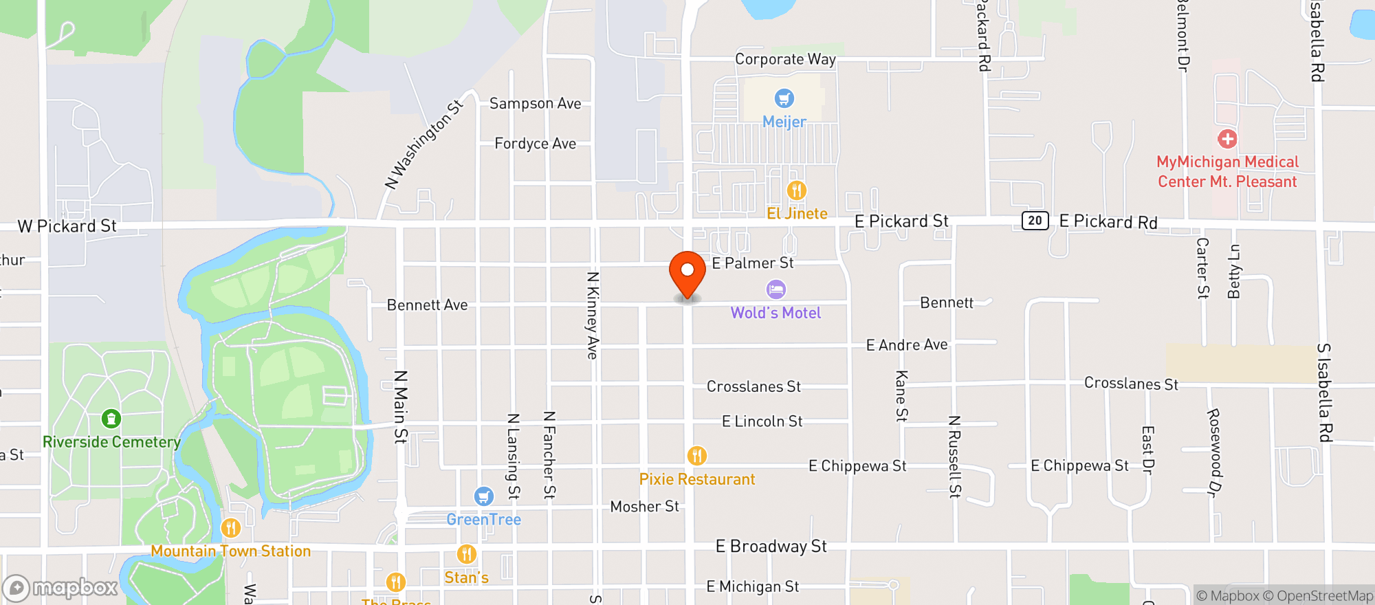 Map showing Doja - Mt. Pleasant Recreational Dispensary