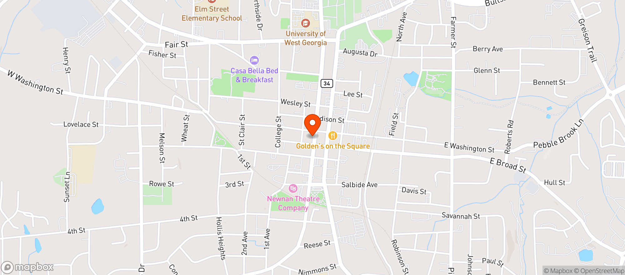 Map showing ACE BEER GROWLERS-NEWNAN
