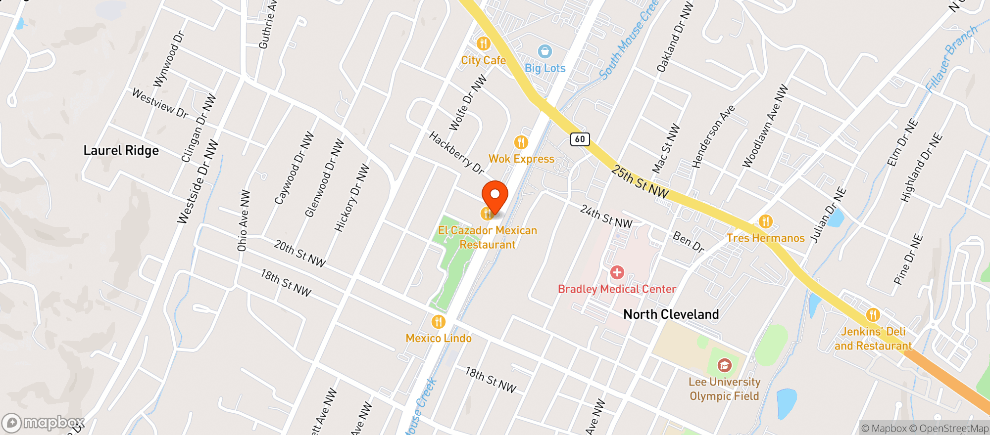 Map showing El Cazadors Mexican