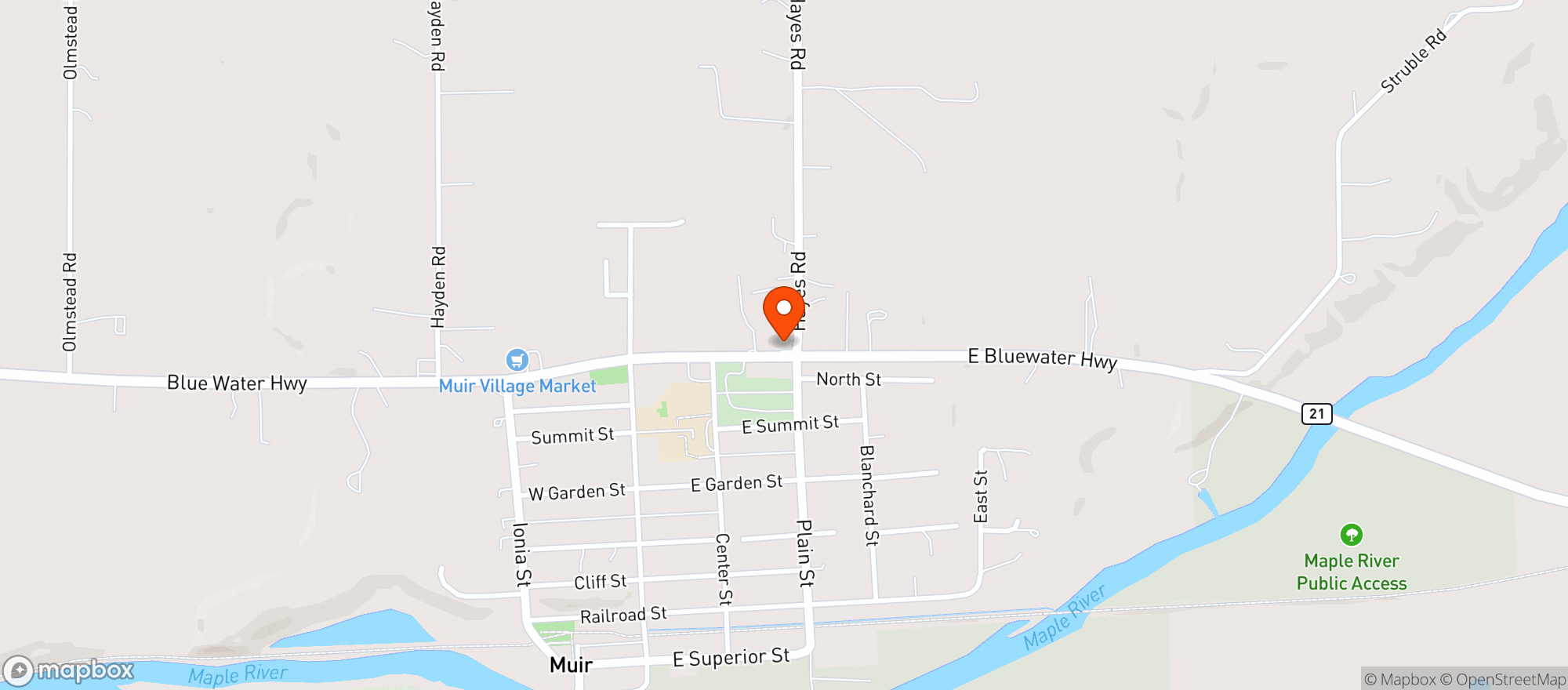 Map showing Muir Mini Mart #0