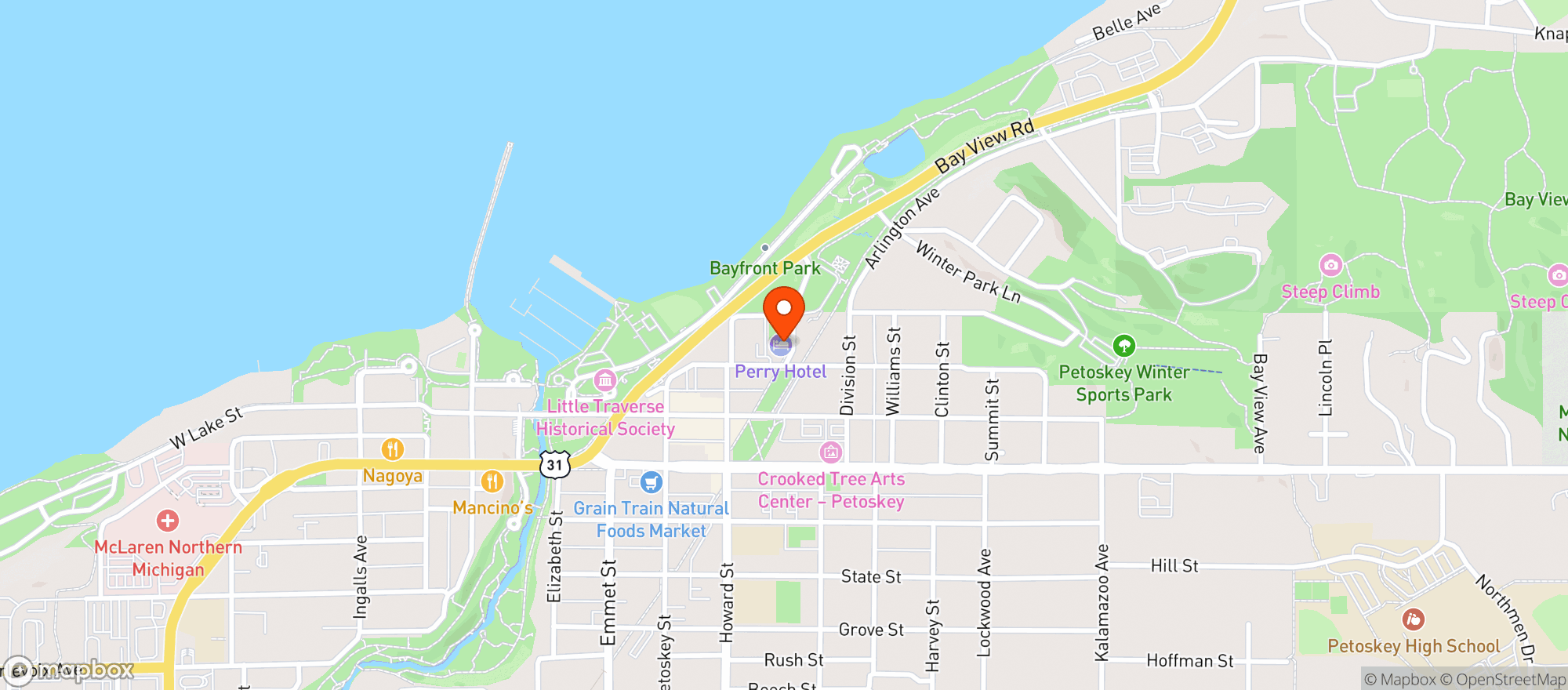 Map showing Staffords Perry Hotel