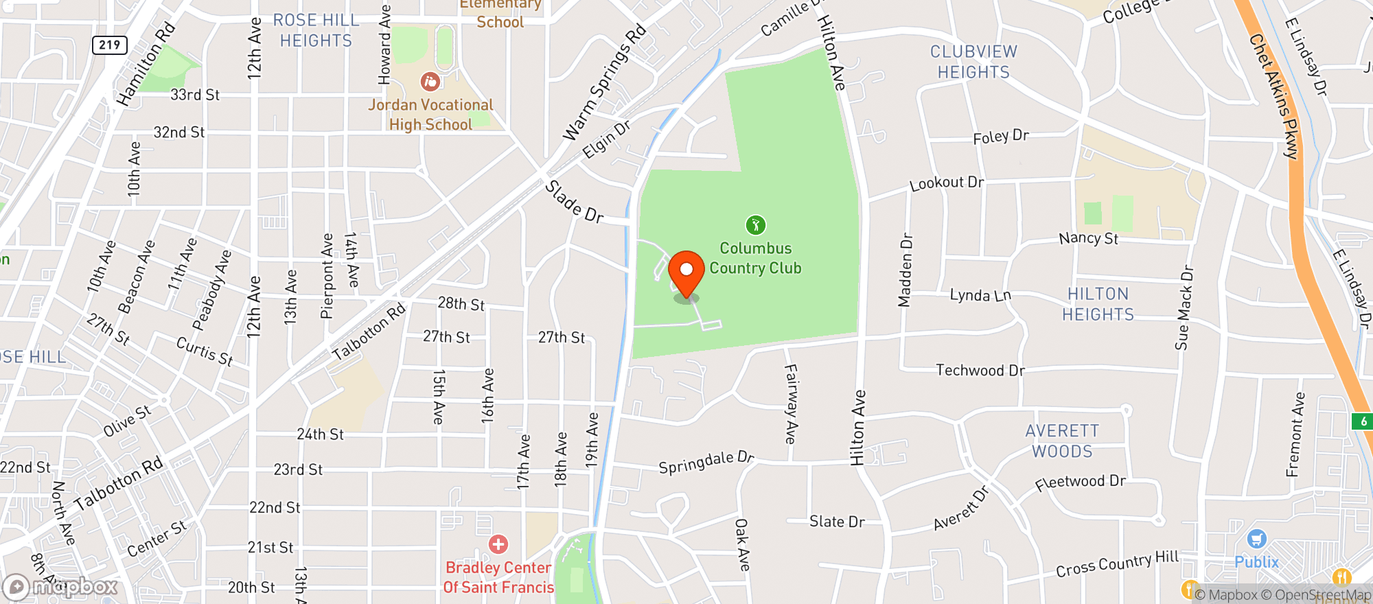 Map showing Columbus Country Club