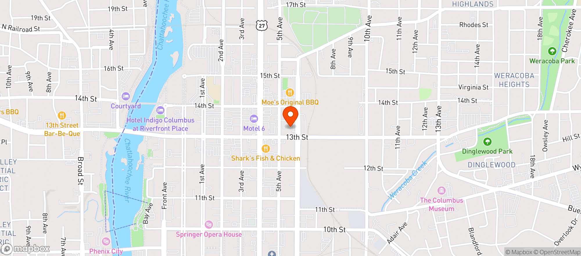 Map showing The Vibe on 6th