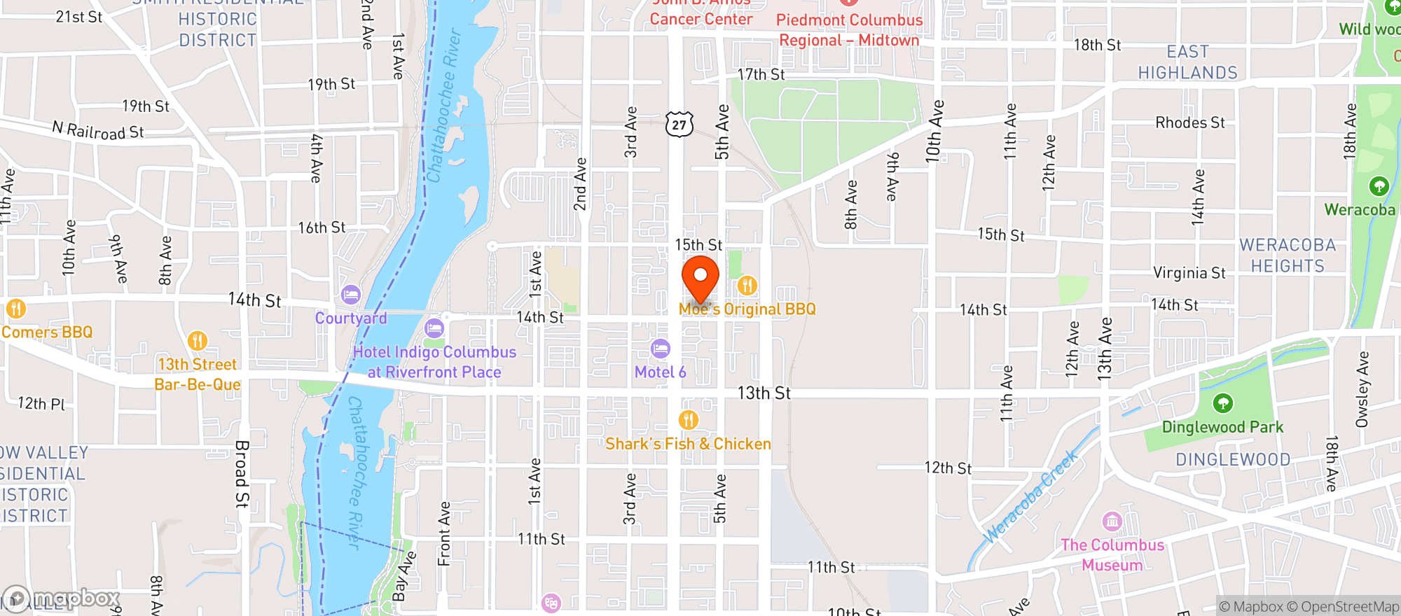 Map showing CIRCLE K (1408 VETERANS PKWY)